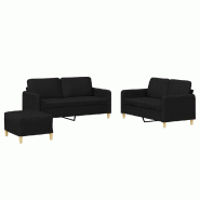 VidaXL Ensemble de canapés 3 pcs avec coussins Noir Tissu Modèle Atlas Signature - 3202098