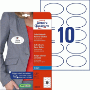 AVERY 200 badges adhésifs en textile blanc, format ovale 80 x 50 mm (20 feuilles / cdt) - bleu papier 4004182148143