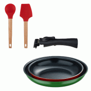 BERGNER - Jeu de 2 Poêles Ø22/26 cm en Aluminium Pressé avec Manche Amovible avec Jeu de 2 Ustensiles de Cuisine EXCALIBUR - PK9645