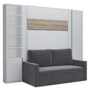 COMPOSITION LIT ESCAMOTABLE 140 BLANC MAT BANDEAU CHÊNE DJUKE SOFA CANAPÉ GRIS 2 COLONNES