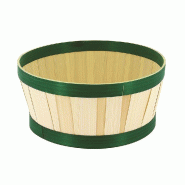 Corbeille bambou ronde naturel bordure verte Ø22x10 cm - par 20