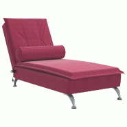 Décoshop26 - Méridienne chaise longue pour intérieur de massage avec traversin en velours rouge bordeaux DEC026160 - rouge 3000255662029