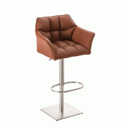 Décoshop26 - Tabouret de bar x1 réglable en similicuir marron clair assise enveloppante capitonnée et avec base carrée en acier 10_0006009 - marro