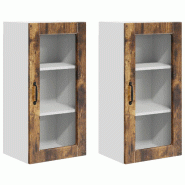 Helloshop26 - Lot de 2 armoires murales de cuisine fonctionnelles 40 x 31 x 80 cm en bois d'ingénierie chêne fumé 02_0054015 - Bois massif 30002382