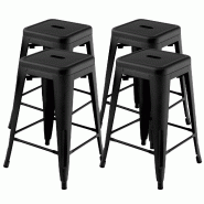 Helloshop26 - Lot de 4 tabourets de bar 41 x 41 x 61 cm empilables surface imperméable confort ergonomique en métal noir 20_0012600 - 3000227310361
