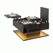 Merax Table basse 72 x 72 x 35 cm avec plateau de levage hydraulique, couvercle à charnière, 2 tiroirs, application LED et surface brillante, noir -