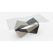Ozzio gem table fixe rectangle avec structure en mÉtal et plateau en verre / medium
