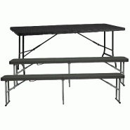 WellHome - Table pliante multifonctionnelle 180x74x74cm et ensemble de 2 bancs pliants 183x30x43cm - marron plastique PK6915
