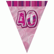 40. Anniversaire | Guirlande de fanions rose - 55295