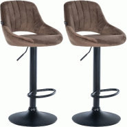 Décoshop26 - Lot de 2 tabourets de bar réglables en velours marron dossier ajouré et pied métal noir 10_0005583 - marron métal 3000265101778