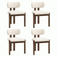 Merax lot de 4 chaises de salle à manger 54 x 54 x 79 cm, structure en bois massif avec revêtement bouclé, grand confort d'assise, aspect noyer - m_0