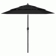 Parasol de jardin à 3 niveaux avec mât en aluminium noir 2,5 m Modèle Solaris Ombre - 313866