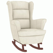 Décoshop26 - Fauteuil à bascule pieds en bois massif d'hévéa et siège en velours crème extra confort DEC029158 - beige Bois massif 3000257238765