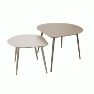 Oviala Business Lot de 2 tables basses de jardin en métal ivoire et taupe - gris acier 114741