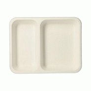Papstar 4 lots de 125 Plateaux canne à sucre 2 compart. 850 ml 3 cm x 17,5 cm x 22,5 cm - blanc Bagasse 88704