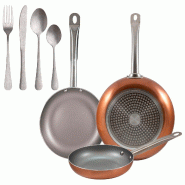 BERGNER - Jeu de 3 Poêles en Aluminium Pressé Ø18/Ø22/Ø26 cm Compatibles Induction Optimum Plus avec Set de 16 Couverts en Acier Inoxydable - alu