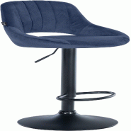 Décoshop26 - Tabouret de bar x1 réglable en hauteur en tissu bleu dossier ajouré et pied métal noir 10_0005734 - bleu métal 3000265186119
