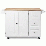Helloshop26 - Desserte sur roulettes cuisine 136 x 76 x 91 cm avec rangement pratique et plan de travail rabattable en MDF blanc 20_0011650 - blanc Bo Helloshop26 - Desserte sur roulettes cuisine 136 x 76 x 91 cm avec rangement pratique et plan de travail rabattable en MDF blanc 20_0011650 - blanc Bo