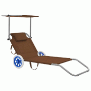 Helloshop26 - Transat chaise longue bain de soleil lit de jardin terrasse meuble d'extérieur pliable avec auvent et roues acier 02_0012827 - acier 30