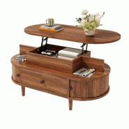 Merax Table basse avec plateau relevable réglable en hauteur, table de salon ovale avec tiroir et portes coulissantes, 105 x 50 x 60.5 cm - multi-mat