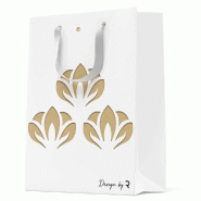 Sac luxe blanc découpe fleurs kraft poignées ruban 11x6x14 cm - par 12