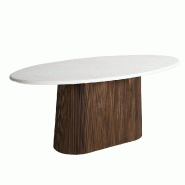 STELLAMEUBLES Table à manger ovale PURGER en bois de manguier et marbre blanc 90x180cm - 5903211458439