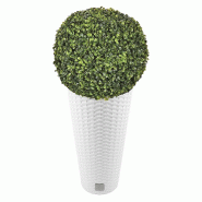 WellHome - Pot haut 27 L Rato coloris blanc avec boule de buis 36cm - blanc plastique PK3899
