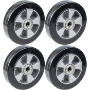 Roue 200mm 8" caoutchouc noir avec centre en aluminium capacité 1800kg, jeu de 4 Roue 200mm 8" caoutchouc noir avec centre en aluminium capacité 1800kg, jeu de 4