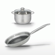 Batterie de cuisine avec 1 poêle de cuisson 28 cm et 1 faitout 24 cm en acier inoxydable sans PFAS Elo Collection Relief Solution Brillant - gris 317_0