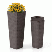 COSTWAY 2 bacs, 82/60 cm, polyrotin avec pot intérieur et drainage, empilables, marrons. - marron plastique polypropylène ZB34605OR