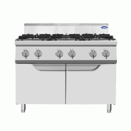 Cuisinière à gaz à 6 brûleurs en acier inoxydable. Brûleurs 3x3,5+3x7 kw avec flamme pilote. Dimensions LxLxH 120x70x108,5 cm. Modèle AT7G6B-F-1