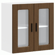 Helloshop26 - Armoire murale de cuisine porte en verre 60 x 31 x 60 cm grand espace de rangement style chêne en bois marron 02_0050429 - marron verre