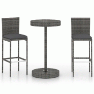 Helloshop26 - Ensemble de bar de jardin 3 pièces et coussins résine tressée gris - 3000728182726