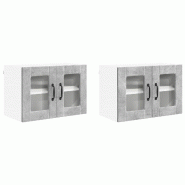 Helloshop26 - Lot de 2 armoires murales de cuisine modernes avec 4 étagères 60 x 31 x 40 cm en bois d'ingénierie gris béton 02_0054316 - gris Bois