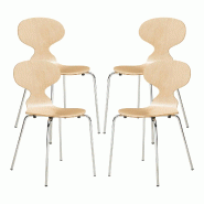 Helloshop26 - Lot de 4 chaises de salle à manger 80 x 47 x 48 cm moderne design robuste naturel / chrome 03_0009836 - 3000224888498