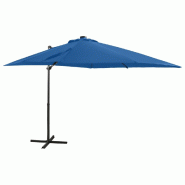 Helloshop26 - Parasol meuble de jardin déporté avec mât et lumières led 250 cm bleu azur  02_0008518 - bleu aluminium 3000454682729