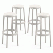 Mod. DUO blanc et gris ensemble de 4 tabourets d'extérieur pour jardin, bar, terrasse, restaurant, bord de mer - blanc 977