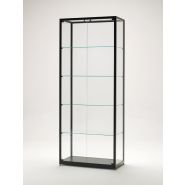 Vitrine l 80 cm aluminium noir top en verre et portes battantes avec serrure