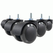 5 roulettes pour sols durs 50mm / Filetage M10, roulettes sols durs pour siège de bureau hjh OFFICE - noir multi-matériau 619007