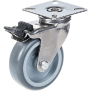 Roulette 75mm 3" en acier inoxydable caoutchouc gris, pivotante avec frein, 60kg Roulette 75mm 3" en acier inoxydable caoutchouc gris, pivotante avec frein, 60kg