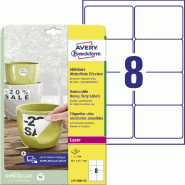 Avery Zweckform L4715REV-20 Lot de 20 feuilles d'étiquettes ultra résistantes amovibles au format A4 soit 160 étiquettes de 99,1 x 67,7 mm Blanc -