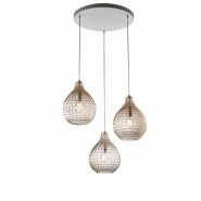 BeLight Lampe à suspension Diamante en fer blanc et structure chromée avec câbles réglables et diffuseurs en verre soufflé ambré - orange 805772