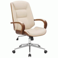 CLP Fauteuil de bureau Yankton en similicuir avec coque de siège en bois Noyer / Crème - beige polyester 318677 CLP Fauteuil de bureau Yankton en similicuir avec coque de siège en bois Noyer / Crème - beige polyester 318677