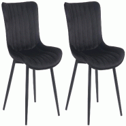 Décoshop26 - Lot de 2 chaises de salle à manger coutures décoratives verticales avec pieds en métal noir assise en PVC noir 10_0001736 - noir mét
