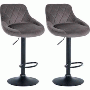 Décoshop26 - Set de 2 tabourets de bar coutures décoratives losanges assise en velours gris et cadre en métal noir TDB10779 - gris 3000250476317
