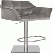 Décoshop26 - Tabouret de bar x1 réglable en velours gris assise enveloppante capitonnée et avec base carrée en acier inoxydable 10_0006063 - gris