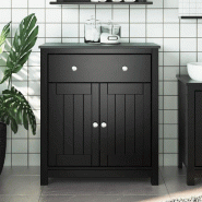 Helloshop26 - Armoire de salle de bain moderne avec 1 tiroir et 2 portes 69,5 x 34 x 80 cm en pin massif noir 02_0047336 - noir métal 3000234718754