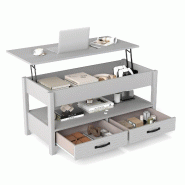 Helloshop26 - Table basse à plateau relevable 100 x 46 x 50 cm fonction ergonomique rangement spacieux ambiance moderne en MDF blanc 20_0018365 - 300