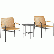 Merax salon de jardin 3 pièces avec 2 chaises et Table d'appoint, Ensemble de Meubles de Balcon pour 2 Personnes, Jaune - jaune multi-matériau T3323