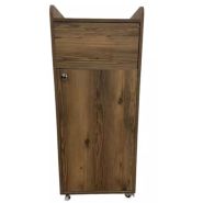 Meuble poubelle snack en bois marron - trappe pivotante - roulettes avec frein - repose plateau